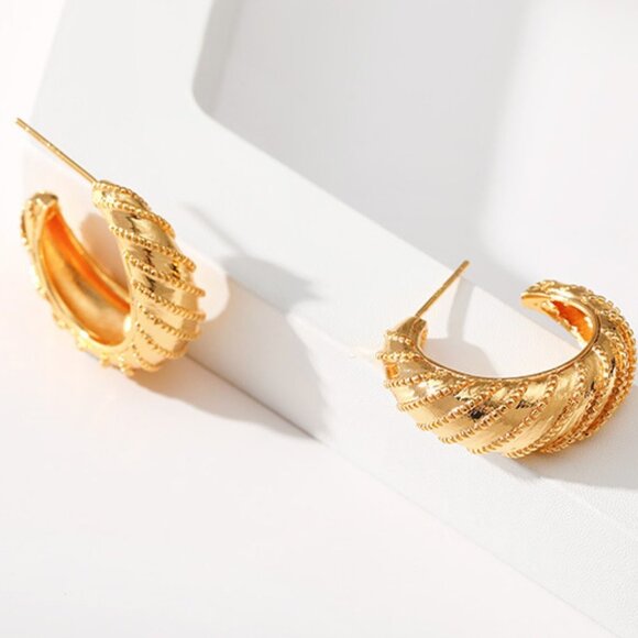 Gold Plated C Shaped Earrings - Picture 2 of 2